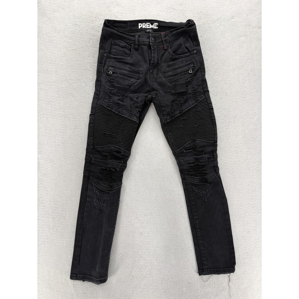 Preme Jeans Mens 28x30 Black Distressed Biker Skinny Stretch Denim Y2K Hip Hop